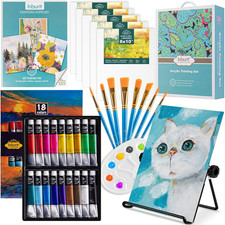 Art Paint Set for Kids, Painting Supplies Kit with 5 Canvas Panels, 8 Brushes, 1