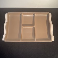 POOLE POTTERY VINTAGE TWINTONE MUSHROOM AND SEPIA  HORS D'OEUVRES DISH