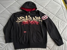 Ecko Unltd Rawthentic Hoodie Black Full Zip Hip Hop Graffiti Skater Y2K Men s L