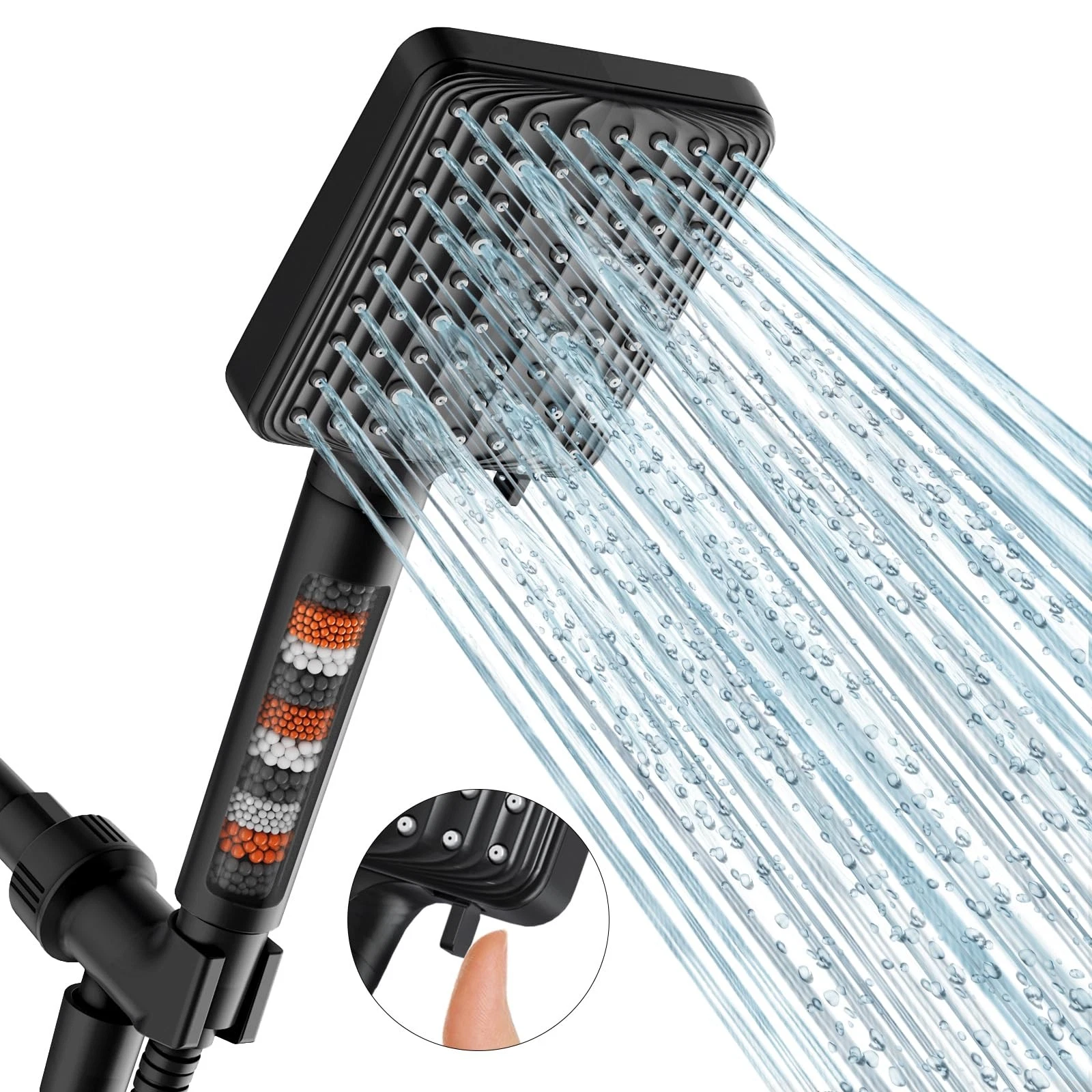 MakeFit Filtered Shower Head Black 6 Modes High Pressure Handheld Shower Head