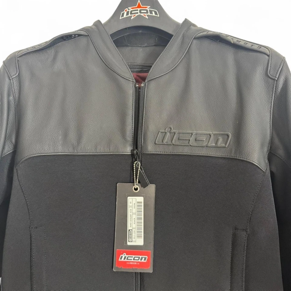 Icon Men’s Accelerant Stealth Motorcycle Riding Jacket Black Leather Armor | M - Image 2 of 4
