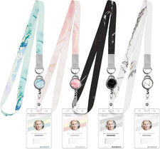 4 Pack Lanyards for Id Badges Retractable Badges Reels Marble Lanyard Teacher La