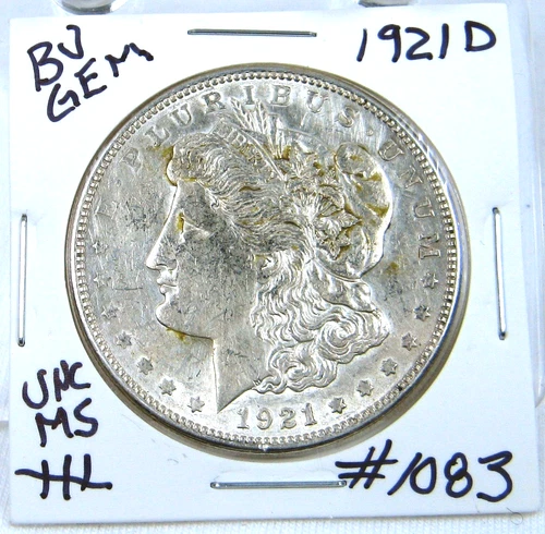 1921-D MORGAN SILVER DOLLAR FROM ORIGINAL BANK BAG GEM BU US MINT #1083