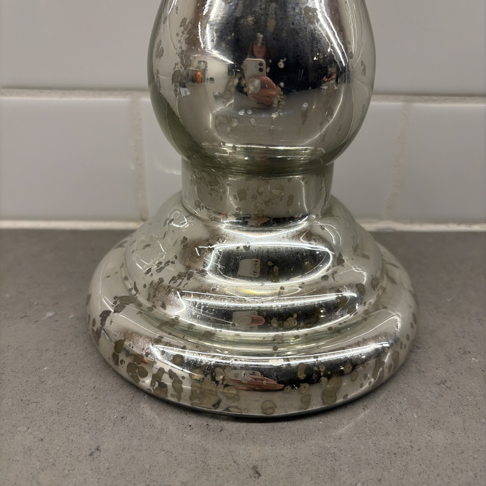 Mercury Glass Pillar Silver Candle Holder 17” Bella Lux Home Decor