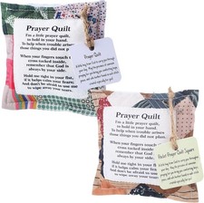 2 Pack Prayer Quilt with Cross Inside Squares Pocket Mini Scripture As Shown