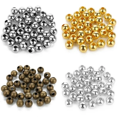 Metal Spacer Beads 3 to 6mm Round Ball Seed Beads Gold Silver Tone for DIY Use - Image 1 of 4