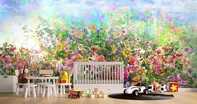 Flowers Wall Mural, Bedroom Wallpaper Decal. Self-adhesive Wall Art