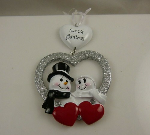Our First Christmas holiday Ornament xmas heart snowman glitter - Picture 2 of 4