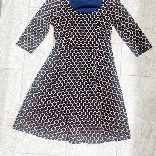 Boden blau-gelb Wabenmuster Fit and Flare 3/4 Arm Kleid Größe 6 L - Bild 3 von 7