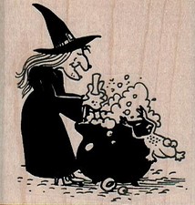 Witch Stirring Cauldron 2 1/4 x 2 1/4" Rubber Stamp, Halloween Stamp, Halloween
