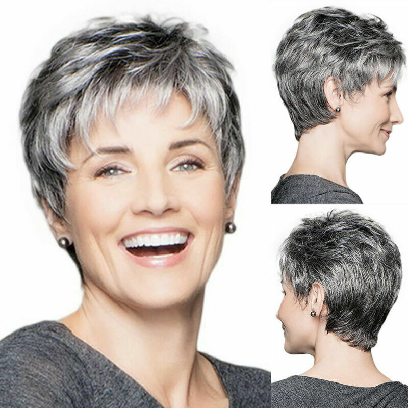 Women's Natural Boy Cut Pixie Wigs Curly/Straight Short Layered Hair
