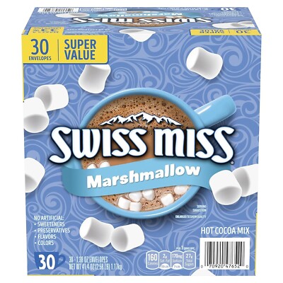 Swiss Miss Chocolate Hot Cocoa Mix with Marshmallows, 30 Count Hot Cocoa Packets