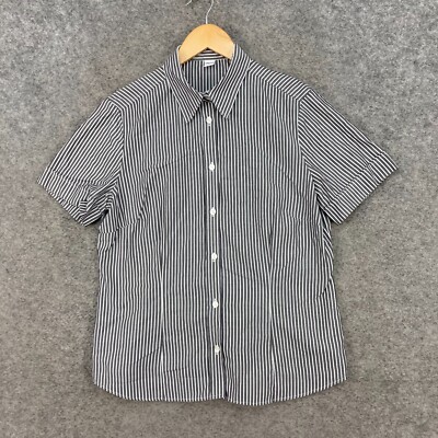 Eterna Excellent Womens Top Size 12-14 Grey Striped Cotton Shirt 24619