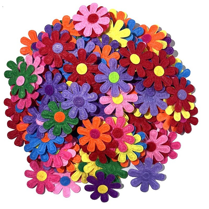 300PCS Non Woven Felt Fabric Flower Wall Stickers for School