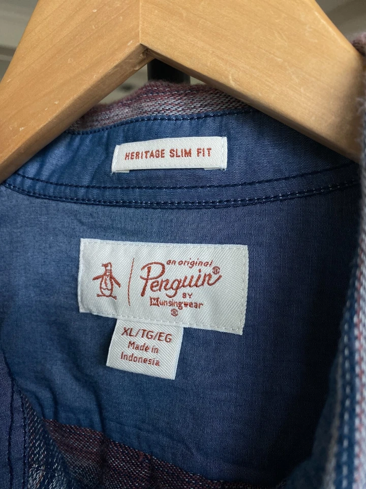 Camisa masculina Penguin Munsingwear Heritage slim fit botão XL listra azul marinho G/S - Imagem 4 de 4