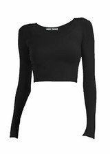 Womens Long Sleeve Crop Top TShirt Ladies Girls Scoop Crew Neck Crop Shirt Top