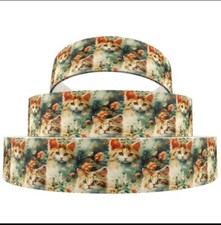 1 inch 1 yard Calico Cat kitty kitten Printed Grosgrain Ribbon 1273068