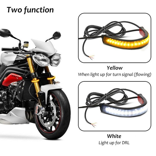 2PCS Motorcycle Turn Signal Light DRL Moto Flasher Ring Fork Strip Lamp Flashing - Picture 12 of 13