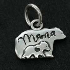 925 Sterling Silver Mama Bear With Her Baby Pendant Charm Mother's Day Birthday