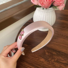 BRAND NEW LUXURY HANDMADE PINK SATIN HEADBAND WITH RIBBON ROSES, HAIR ACCESSORY