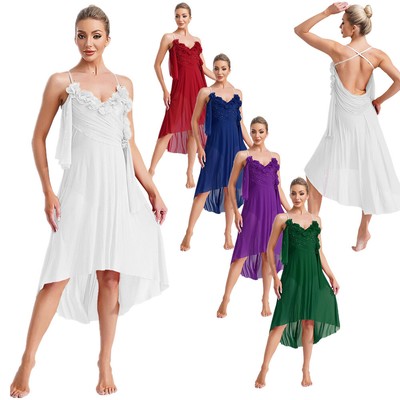 Sexy modernes lyrisches Damenkleid Strass V-Ausschnitt gerafft Blumen Tanzkostüm