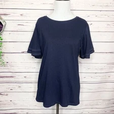 LOFT Navy Blue Flutter Sleeve T-Shirt Top Small