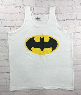Vintage 90s Batman DC Comics Gotham Bat Signal VTG White Tank Top 