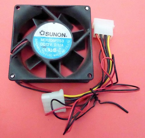 SUNON 80 X 25MM BLACK FAN - MD1208PTS3 - 2 PIN CABLE WITH MOLEX CONNECTOR - USED - Picture 2 of 2