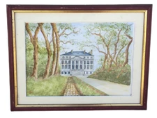 Framed Watercolor Painting Château Margaux French Wine Estate France White House