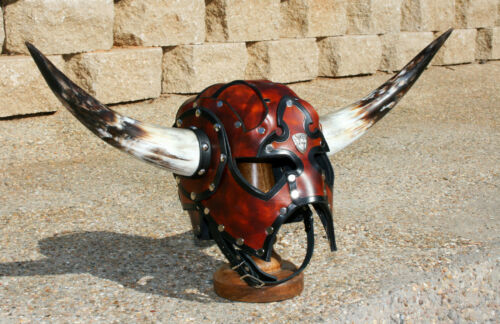 Horned Leather Viking Spectacle Helmet Fantasy Mask Armor SCA LARP Helm Norse  - Picture 1 of 12