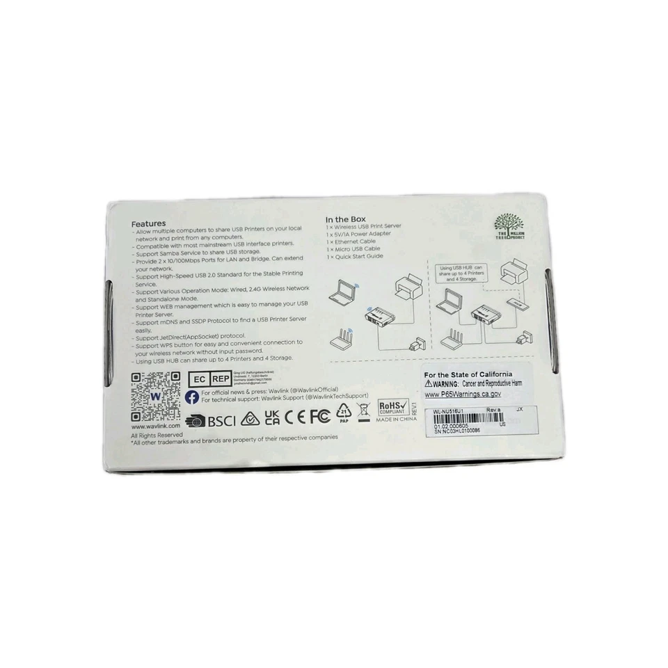 WAVLINK USB Wireless Printer Server WL-NU516U1 New - Image 2 of 2