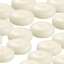 36 Pack Floating Candles, 3” Ivory Unscented Dripless Wax Burning Candles, fo...