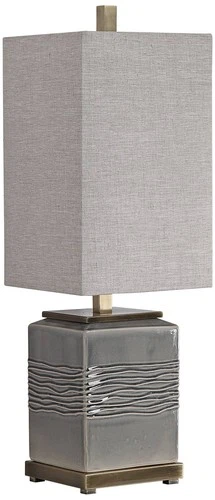 Country Cottage Table Lamp 31 3/4" Tall Warm Gray Glaze Beige Shade Living Room - Picture 3 of 5