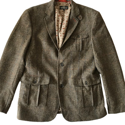 HAMPTON REPUBLIC WINTER SHETLAND WOOL BLAZER BROWN SIZE EU 50 / 40 US