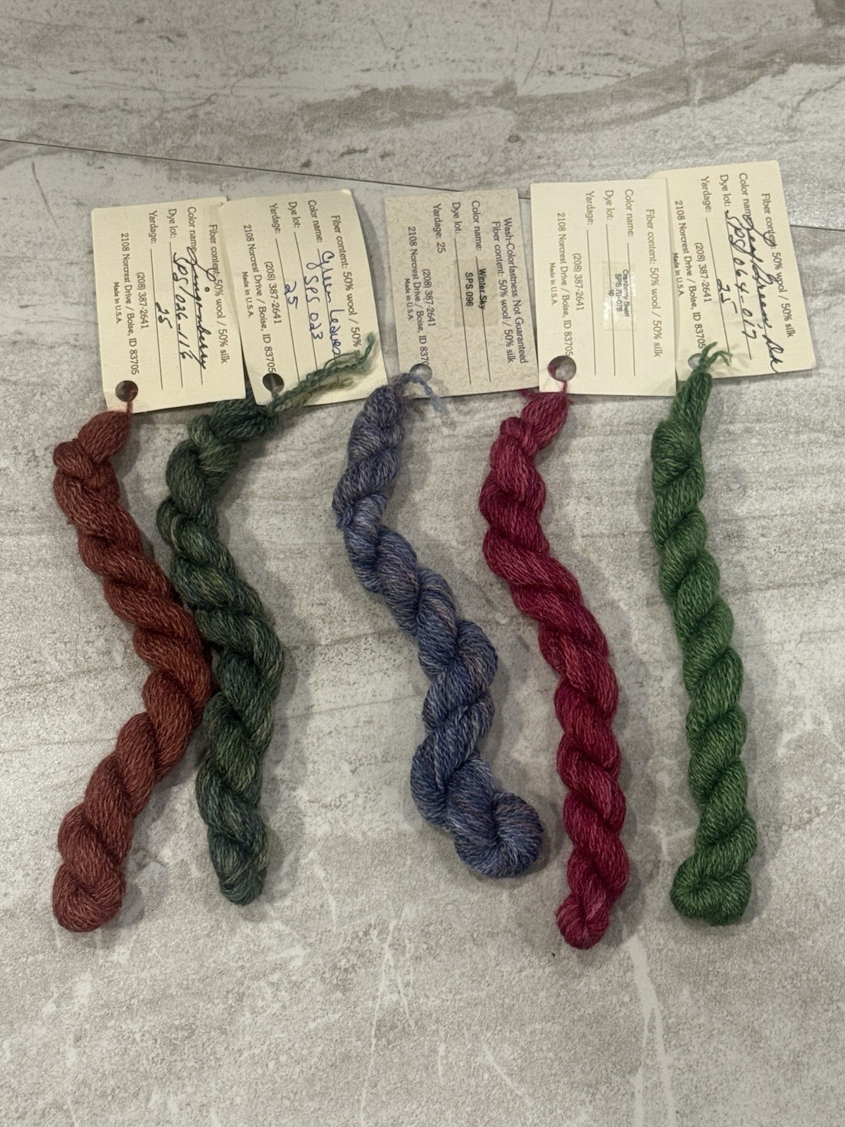 The Gatherer Hand Dyed Sheep’s Silk & Wool Needlepoint Floss lot of 5