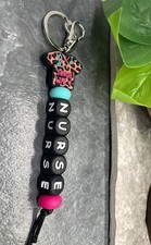 5" Silver-Tone Silicone Beaded Keychain Nurse Purse Charm New Free Ship B5666