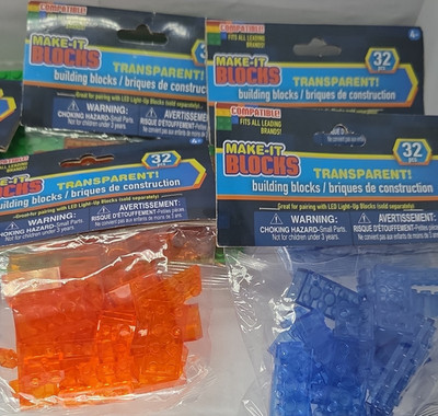 Make-It Blocks Stackable Transparent Bricks 10x 32pc Polybags Blue/Orange 320pc