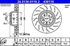 1x ATE Bremsscheibe 24.0136-0116.2 für E61 E64 BMW E63 E60 5er 6er Touring
