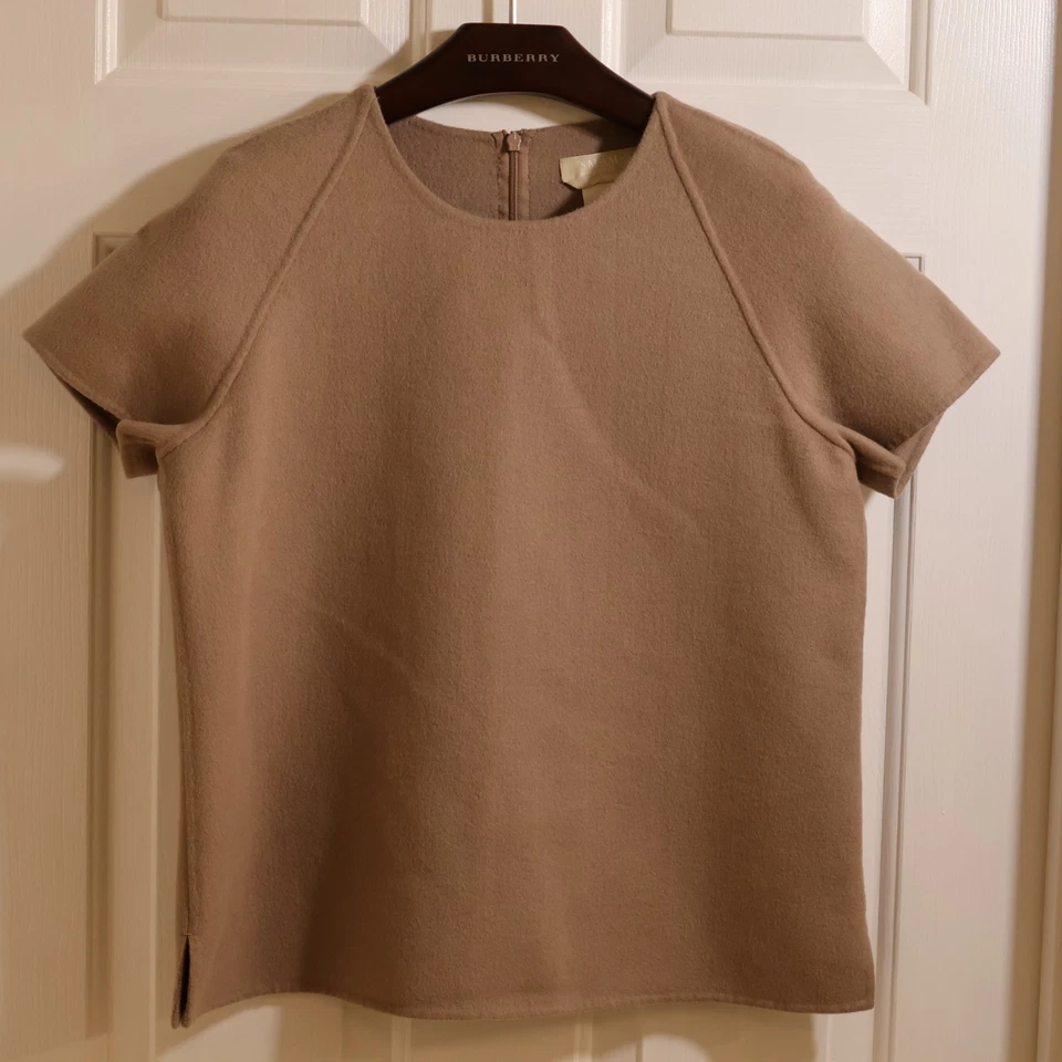 LEER S Max Mara Camisa Beige Manga Corta Falda Sin Forro Lana Angora US 10/XL Foto 3 de 4
