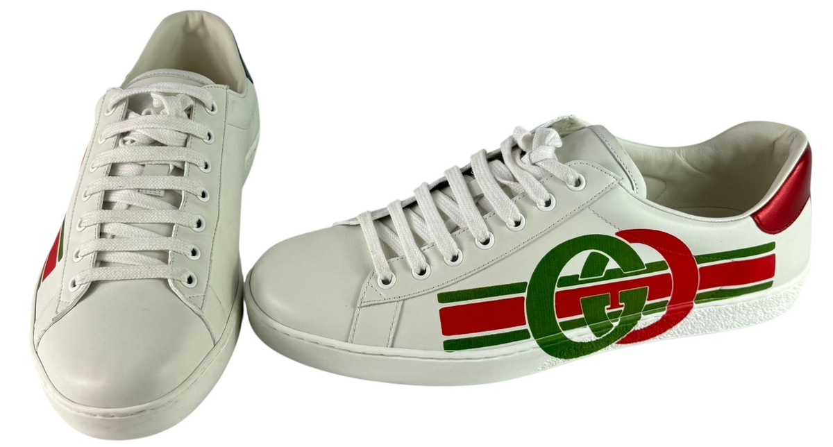 GUCCI 576136 White Leather Interlocking GG Ace Men's Sneakers