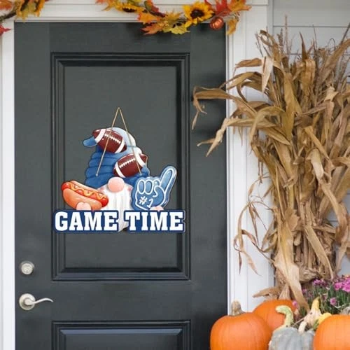 Football Sign Game Time Football Gnome Wood Hanging Sign Football Sports  — 第 4/4 张图片