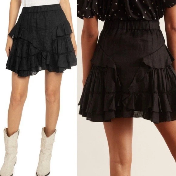 Isabel Marant Etoile Women Alikaya Ruffle HighWaist Black Short Mini Skirt XS 34