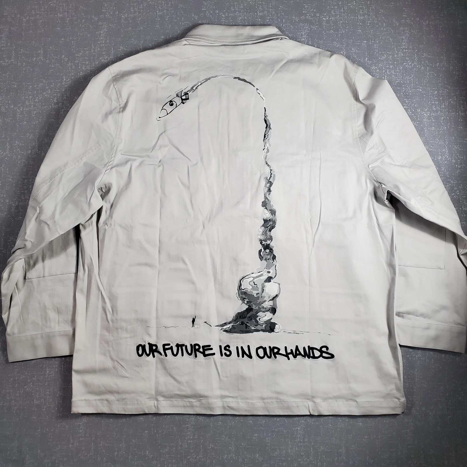 C'est Bon Designer graphic & embroidery Canvas Light Grey Cargo Jacket - product detail image 2