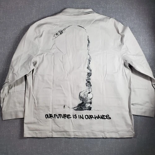 C'est Bon Designer graphic & embroidery Canvas Light Grey Cargo Jacket image 2