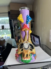 MUSHROOM Skull               - 13" 3D Glow MUSHROOM GLOW IN THE DARK BEAKER BONG