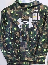 NWT Under Armour Hoodie Youth Medium Green Camo Logo Pullover Sweatshirt Boys