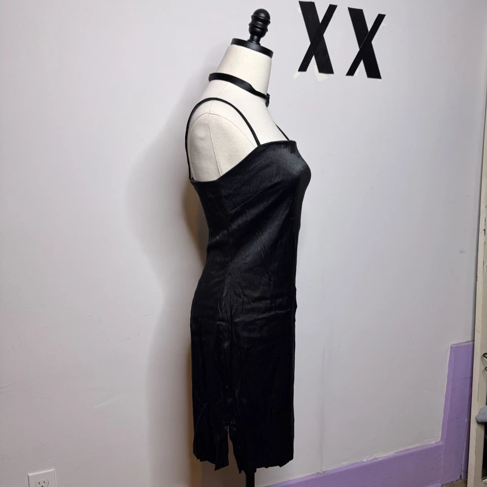 Vintage 90s Black Babydoll Square Neck Slip Dress Fairy Whimsygoth Club Prom 11 - Image 4 of 4