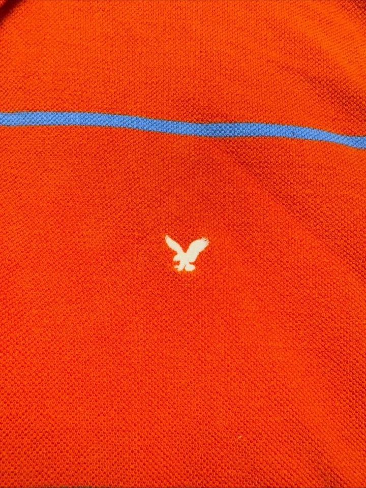 VTG American Eagle The Eagle Polo Shirt Men's Orange Striped Long Sleeve Sz 2XL - Изображение 3 из 4