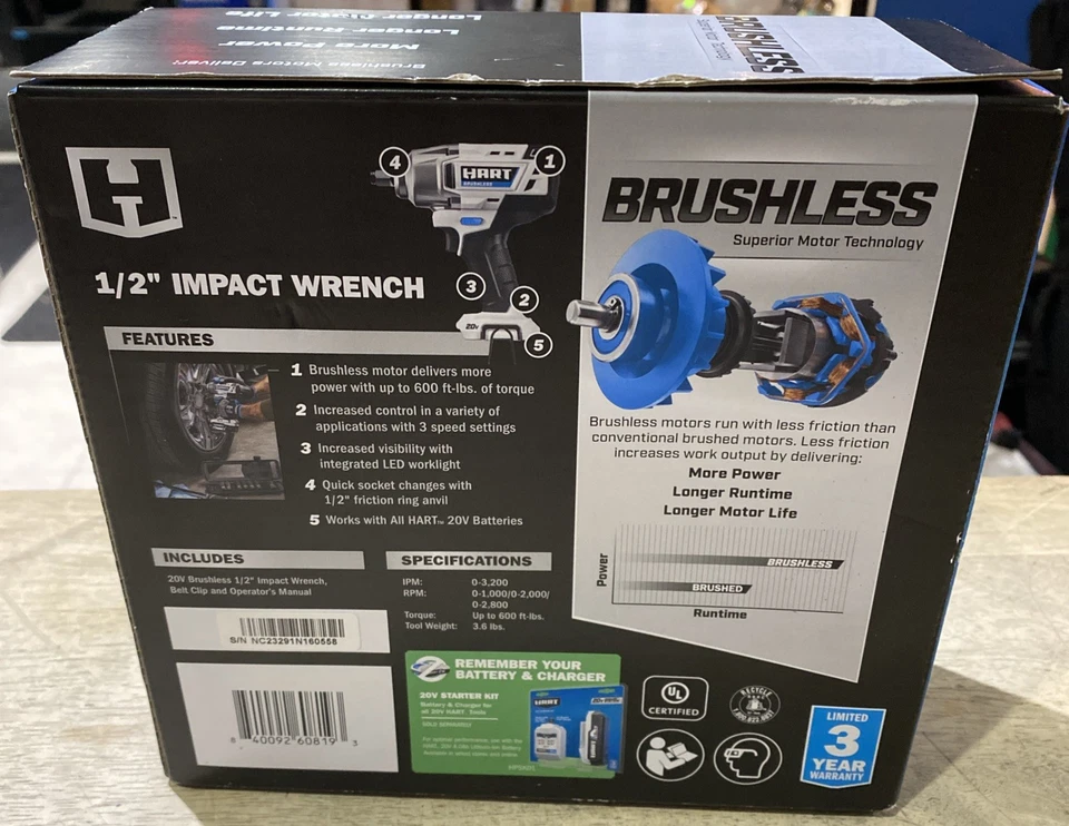 HART HPIW25 20V Brushless 1/2-inch 1/2" Impact Wrench ( Tool Only ) - Image 4 of 4