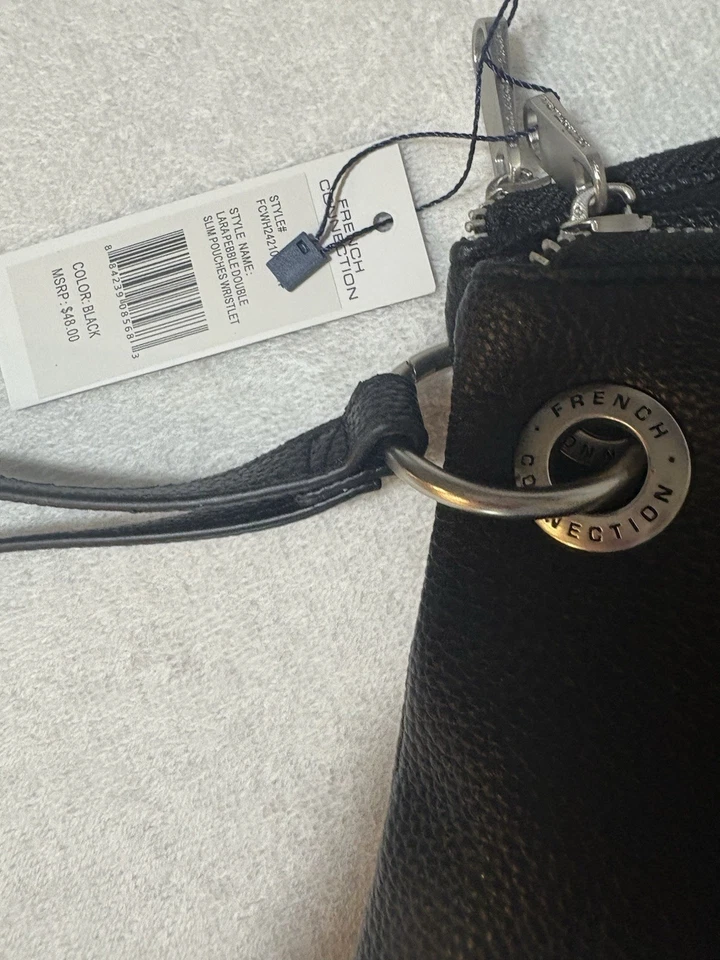 French Connection Lara Pebble Double Slim Pouches Wristlet Black NWT - Image 4 of 4